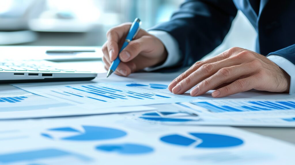 Business man reviewing performance charts