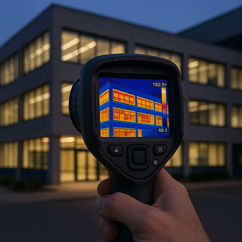 Infrared scan of a commercial office building at dusk