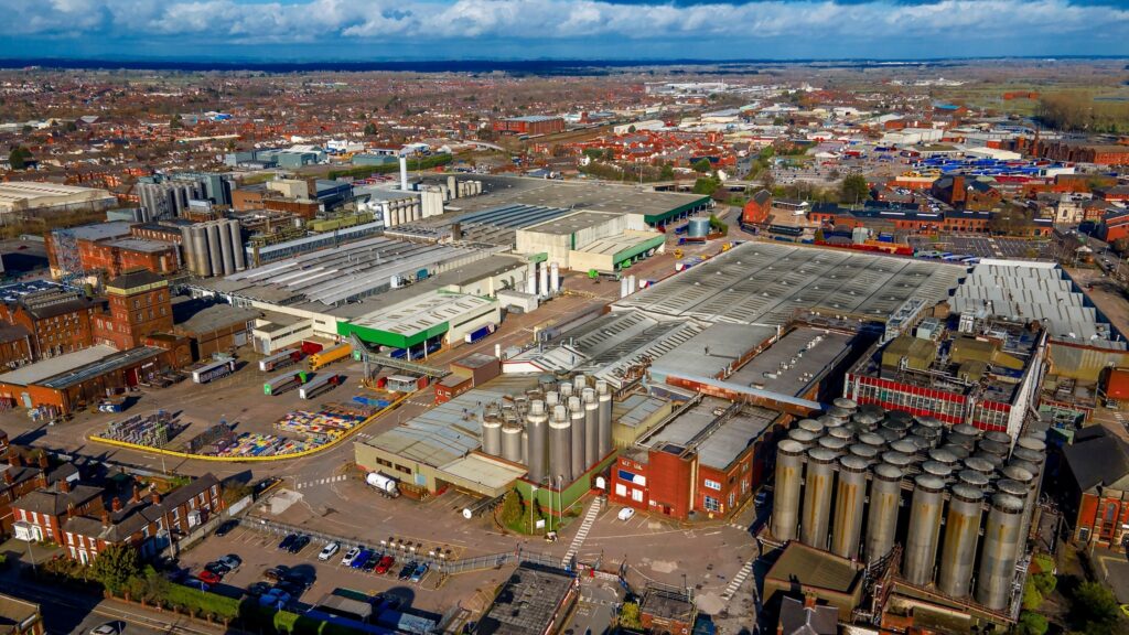 aerial view of a beverage manufacturing plant